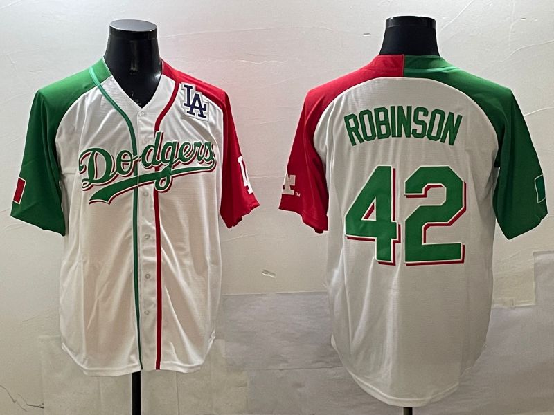 Men Los Angeles Dodgers #42 Robinson White Green Game 2025 Nike MLB Jersey style 5